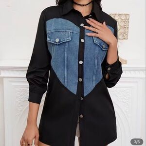 Black and Blue denim Button Down Shirt casual top size M medium
